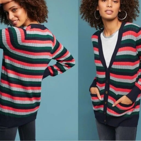 Moth Sweaters - Anthropologie MOTH Cotton Blend Multicolor Striped Cardigan XL